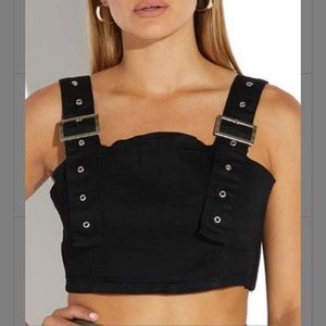 LAST ONE!! NWT Black Buckle-Strap Denim Crop Top